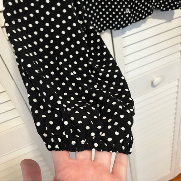 Free People Love Street Polka Dot Blouse Woman’s Large Black White Button Front - Picture 7 of 8